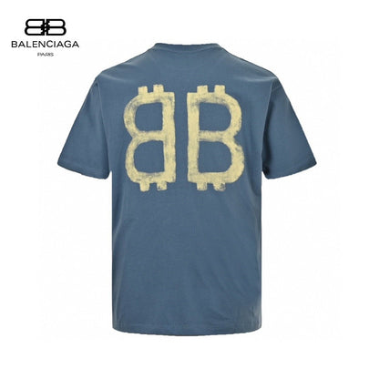 Balenciaga Double B Bitcoin T-shirt (blue) Unisex Streetwear Limited Edition - The Balenciaga Double B Bitcoin T-Shirt in blue is a unique fusion of high fashion