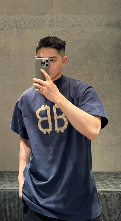 T-shirt Balenciaga Double B Bitcoin (Bleu)