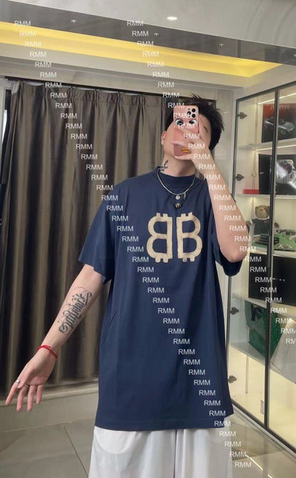 T-shirt Balenciaga Double B Bitcoin (Bleu)