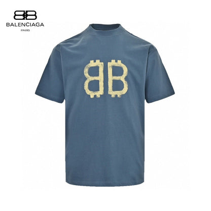 Balenciaga Double B Bitcoin T-shirt (blue) Unisex Streetwear Limited Edition - The Balenciaga Double B Bitcoin T-Shirt in blue is a unique fusion of high fashion