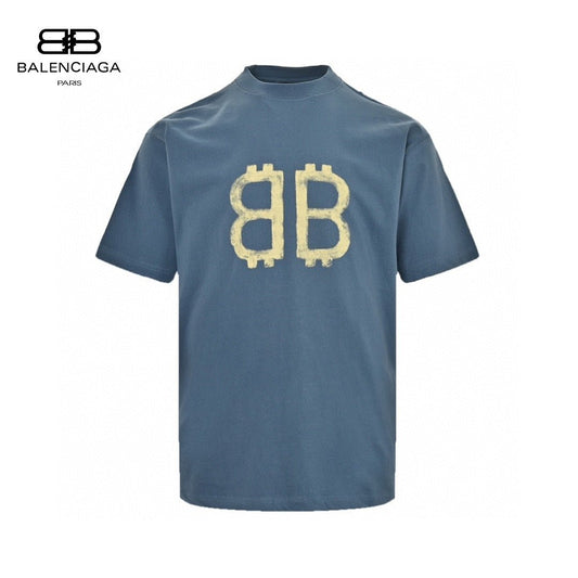 Balenciaga Double B Bitcoin T-shirt (blue) Unisex Streetwear Limited Edition - The Balenciaga Double B Bitcoin T-Shirt in blue is a unique fusion of high fashion