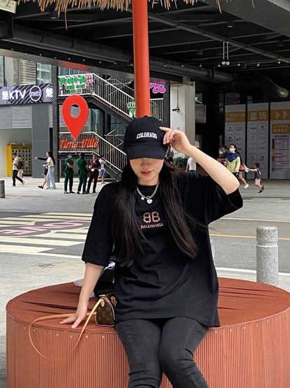 BALENCIAGA Double B Logo T-shirt - Black Unisex Streetwear Limited Edition - The BALENCIAGA DOUBLE B LOGO T-SHIRT BLACK - REPLICA delivers luxury minimalism with a bold