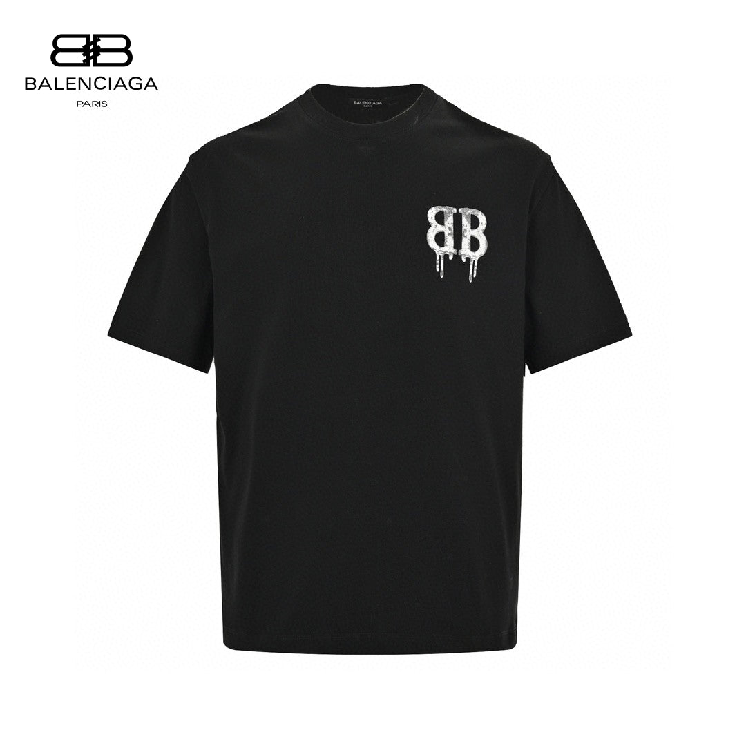 Balenciaga Dripping Bb Logo T-shirt (black) Unisex Streetwear Limited Edition - The Balenciaga Dripping BB Logo T-Shirt in black is a bold and stylish piece that