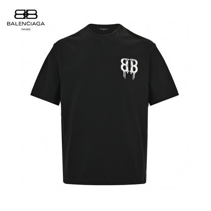 Balenciaga Dripping Bb Logo T-shirt (black) Unisex Streetwear Limited Edition - The Balenciaga Dripping BB Logo T-Shirt in black is a bold and stylish piece that