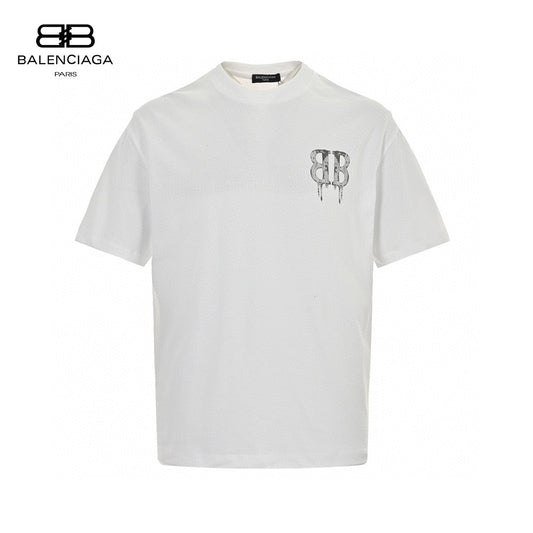 Balenciaga Dripping Bb Logo T-shirt (white) Unisex Streetwear Limited Edition - The Balenciaga Dripping BB Logo T-Shirt in white is a statement piece that combines simplicity