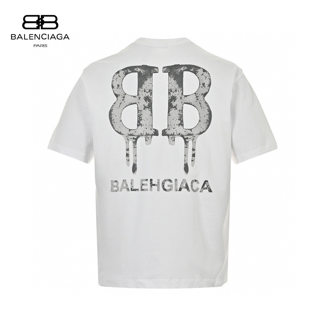 Balenciaga Dripping Bb Logo T-shirt (white) Unisex Streetwear Limited Edition - The Balenciaga Dripping BB Logo T-Shirt in white is a statement piece that combines simplicity