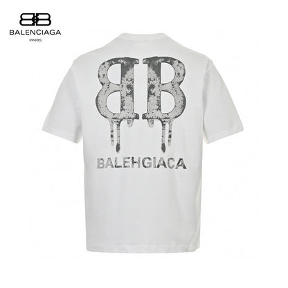 Balenciaga Dripping Bb Logo T-shirt (white) Unisex Streetwear Limited Edition - The Balenciaga Dripping BB Logo T-Shirt in white is a statement piece that combines simplicity