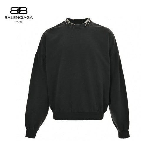 Balenciaga Embellished Collar Sweatshirt - Black Unisex Streetwear Limited Edition - This Balenciaga sweatshirt features a minimalist black design with an embellished collar. The long sleeves