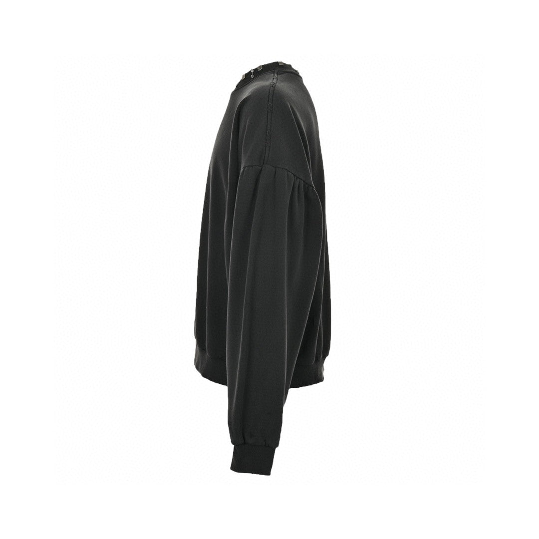 Balenciaga Embellished Collar Sweatshirt - Black Unisex Streetwear Limited Edition - This Balenciaga sweatshirt features a minimalist black design with an embellished collar. The long sleeves