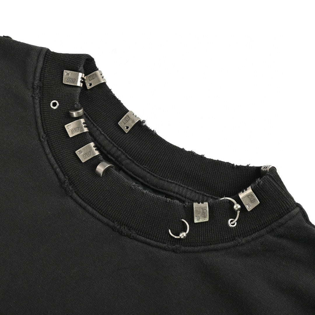 Balenciaga Embellished Collar Sweatshirt - Black Unisex Streetwear Limited Edition - This Balenciaga sweatshirt features a minimalist black design with an embellished collar. The long sleeves