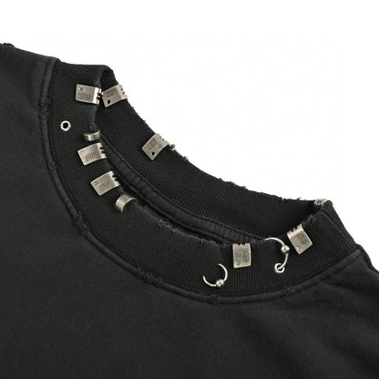 Balenciaga Embellished Collar Sweatshirt - Black Unisex Streetwear Limited Edition - This Balenciaga sweatshirt features a minimalist black design with an embellished collar. The long sleeves