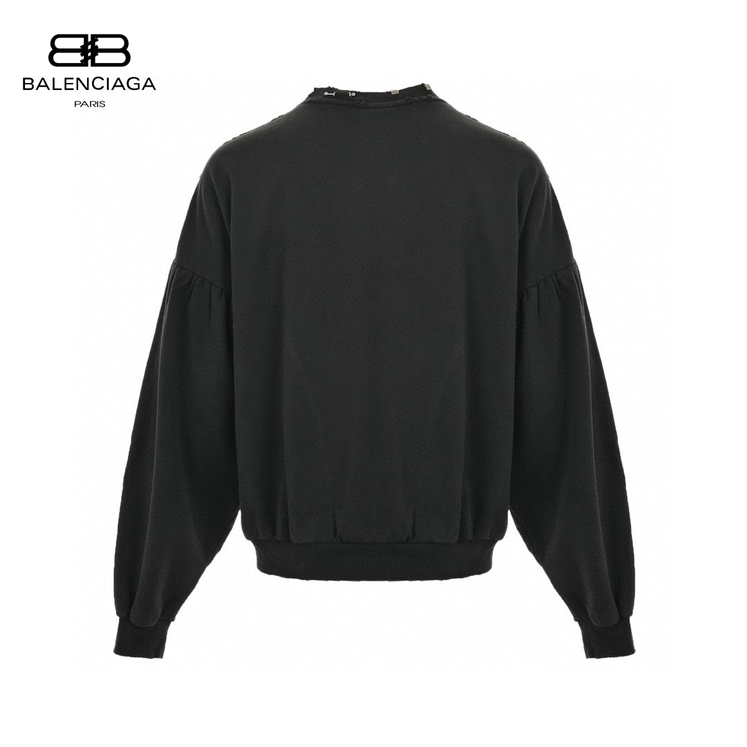 Balenciaga Embellished Collar Sweatshirt - Black Unisex Streetwear Limited Edition - This Balenciaga sweatshirt features a minimalist black design with an embellished collar. The long sleeves