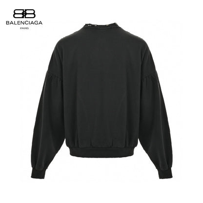Balenciaga Embellished Collar Sweatshirt - Black Unisex Streetwear Limited Edition - This Balenciaga sweatshirt features a minimalist black design with an embellished collar. The long sleeves