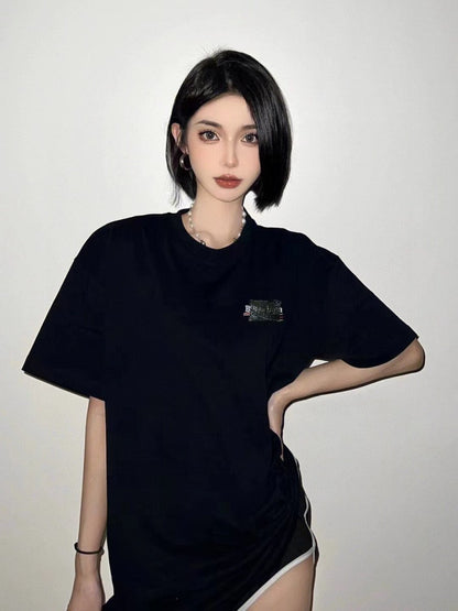 Camiseta Balenciaga con parche bordado y logo (negra)