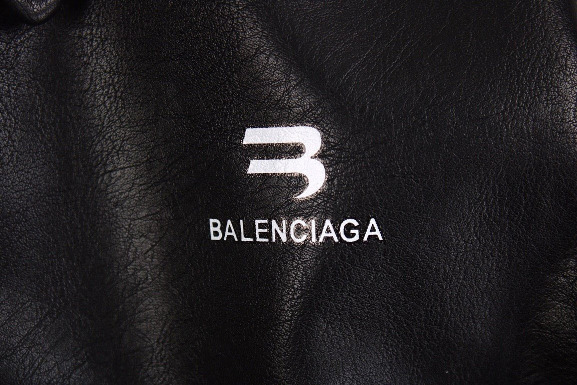 BALENCIAGA Fau - Leather Jacket - Black Unisex Streetwear Limited Edition