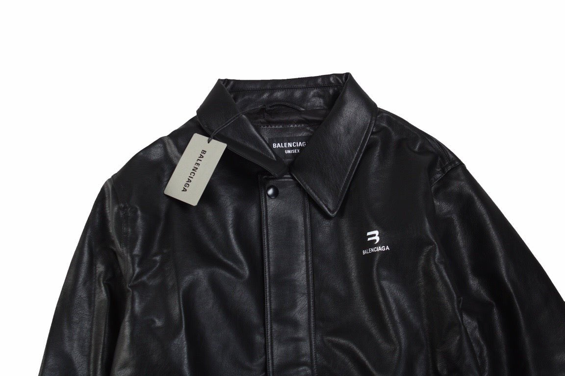 BALENCIAGA Fau - Leather Jacket - Black Unisex Streetwear Limited Edition