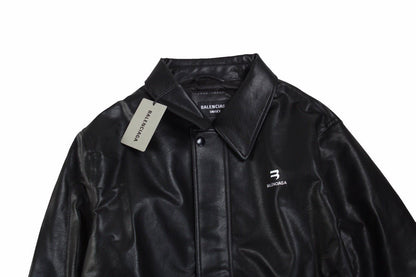 BALENCIAGA Fau - Leather Jacket - Black Unisex Streetwear Limited Edition