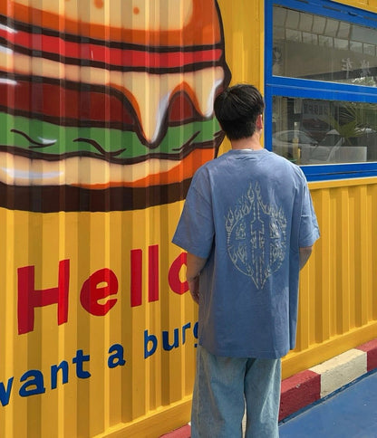 Camiseta Balenciaga con estampado de llamas (azul)