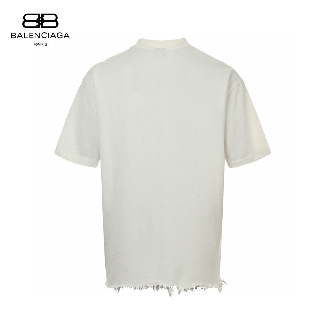 Balenciaga Fringe Hem T-shirt - White Unisex Streetwear Limited Edition - This Balenciaga t-shirt features a subtle logo on the chest and a distinctive fringe hem.