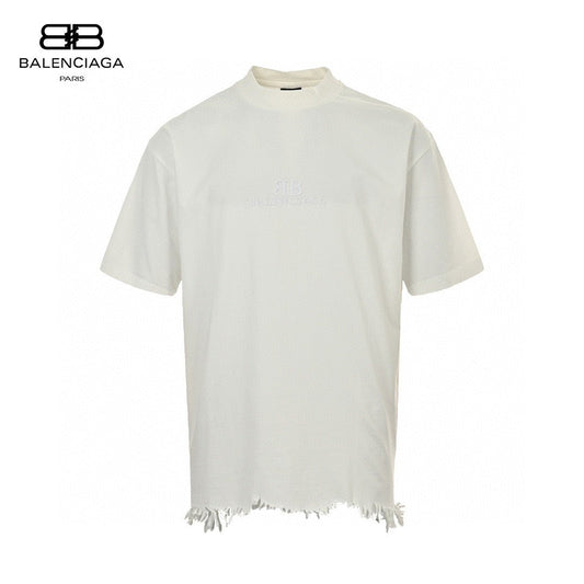 Balenciaga Fringe Hem T-shirt - White Unisex Streetwear Limited Edition - This Balenciaga t-shirt features a subtle logo on the chest and a distinctive fringe hem.
