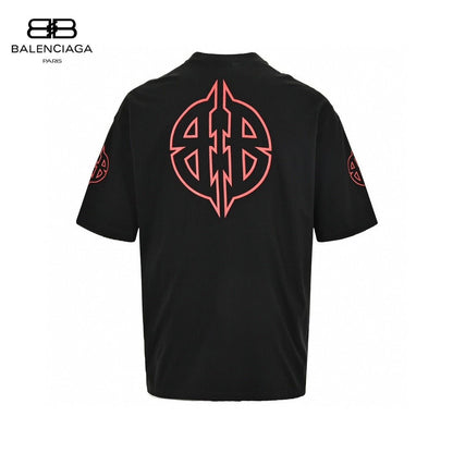 Balenciaga Gothic Logo T-shirt (black) Unisex Streetwear Limited Edition - This black Balenciaga T-shirt features a striking red gothic logo prominently displayed on the front