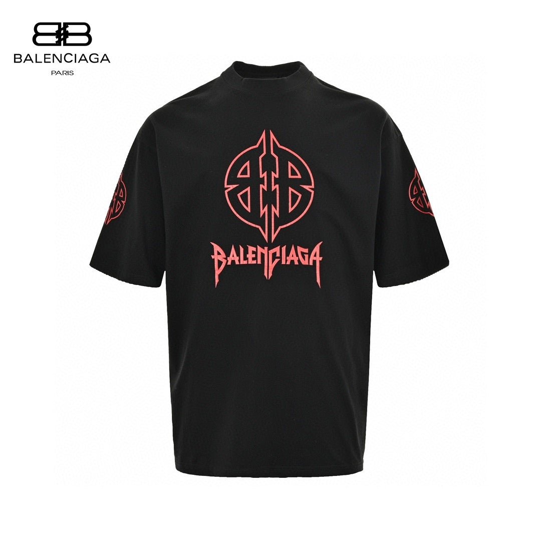 Balenciaga Gothic Logo T-shirt (black) Unisex Streetwear Limited Edition - This black Balenciaga T-shirt features a striking red gothic logo prominently displayed on the front