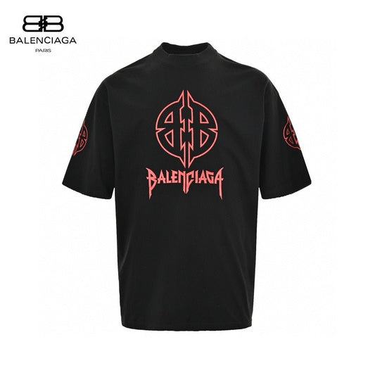 Balenciaga Gothic Logo T-shirt (black) Unisex Streetwear Limited Edition - This black Balenciaga T-shirt features a striking red gothic logo prominently displayed on the front