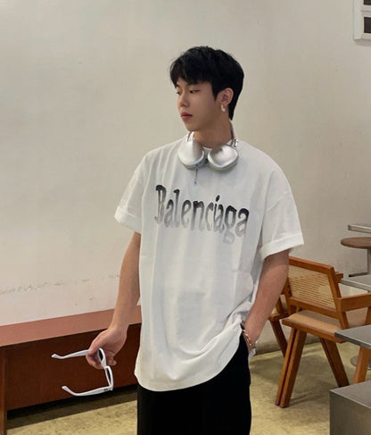 Balenciaga Gradient Logo T-shirt - Red Unisex Streetwear Limited Edition - This Balenciaga T-shirt features a minimalist design with a striking gradient logo across the chest.