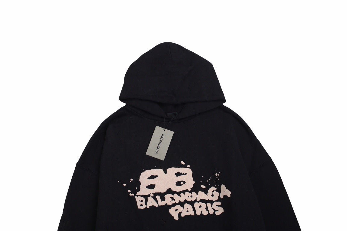 BALENCIAGA Graffiti Logo Hoodie - Black Unisex Streetwear Limited Edition