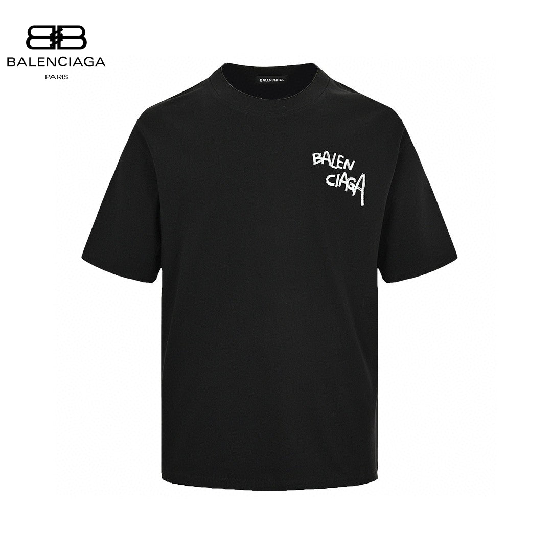 Balenciaga Graffiti Logo T-shirt - Black Unisex Streetwear Limited Edition - This Balenciaga t-shirt features a minimalist design with a graffiti-style 'Balenciaga' logo on the chest.