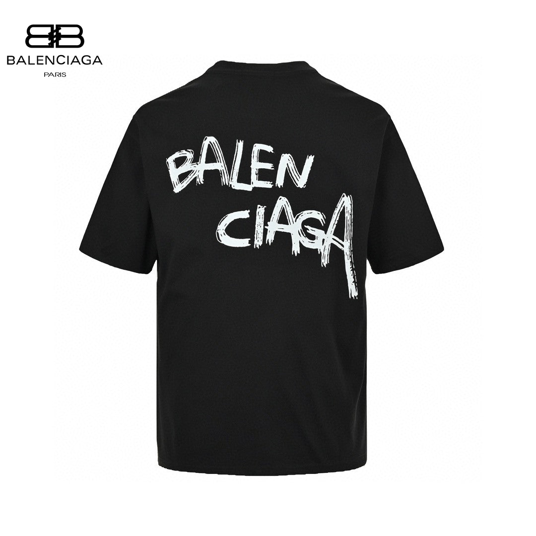 Balenciaga Graffiti Logo T-shirt - Black Unisex Streetwear Limited Edition - This Balenciaga t-shirt features a minimalist design with a graffiti-style 'Balenciaga' logo on the chest.