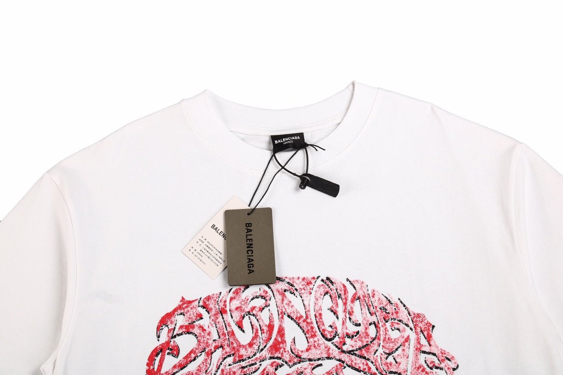 BALENCIAGA Graffiti Logo T-shirt - White Unisex Streetwear Limited Edition - The BALENCIAGA GRAFFITI LOGO T-SHIRT WHITE - REPLICA blends luxury fashion with raw street art