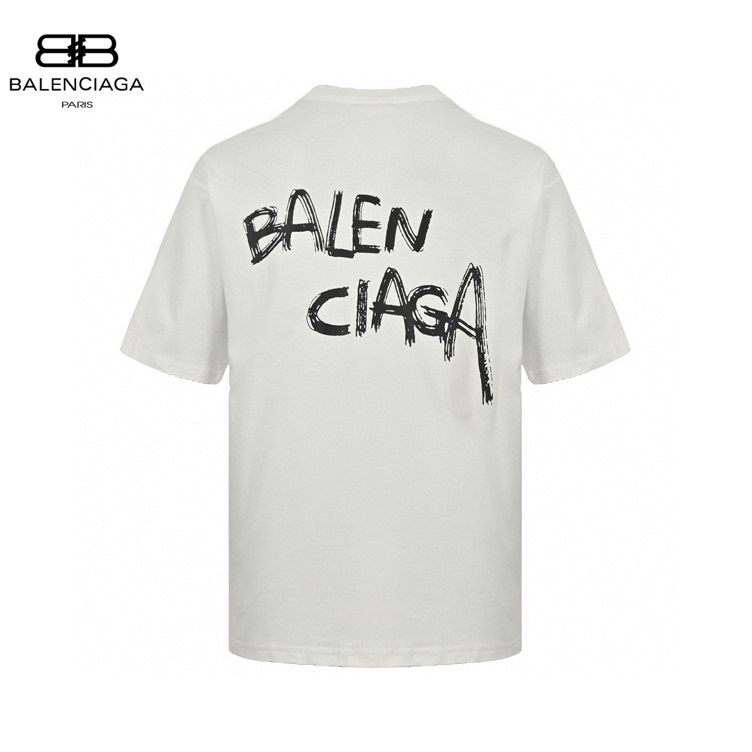 Balenciaga Graffiti Logo T-shirt - White Unisex Streetwear Limited Edition - This Balenciaga t-shirt features a minimalist design with a graffiti-style 'Balenciaga' logo on the chest.