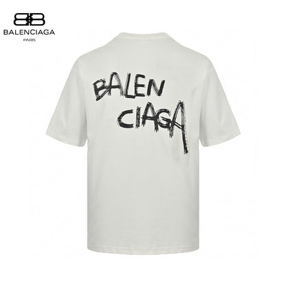 Balenciaga Graffiti Logo T-shirt - White Unisex Streetwear Limited Edition - This Balenciaga t-shirt features a minimalist design with a graffiti-style 'Balenciaga' logo on the chest.