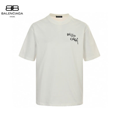 Balenciaga Graffiti Logo T-shirt - White Unisex Streetwear Limited Edition - This Balenciaga t-shirt features a minimalist design with a graffiti-style 'Balenciaga' logo on the chest.