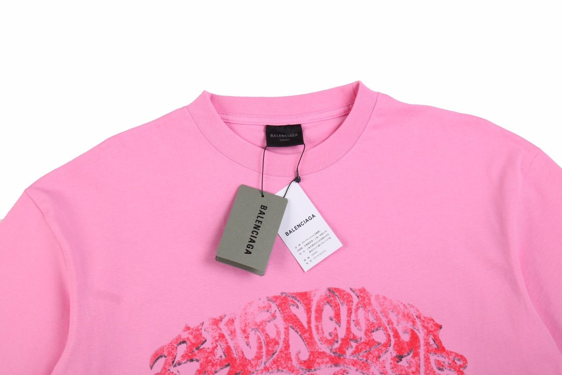 BALENCIAGA Graffiti T-shirt - Pink Unisex Streetwear Limited Edition - The BALENCIAGA GRAFFITI T-SHIRT PINK - REPLICA merges high-fashion streetwear with bold artistic expression ,