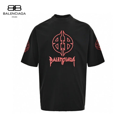 Balenciaga Graphic Logo T-shirt (black) Unisex Streetwear Limited Edition - This black Balenciaga t-shirt features a striking graphic logo in bold red across the chest,