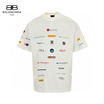 Balenciaga Graphic Print T-shirt - White Unisex Streetwear Limited Edition - <span>This Balenciaga t-shirt showcases a unique and eye-catching graphic print featuring a variety of logos