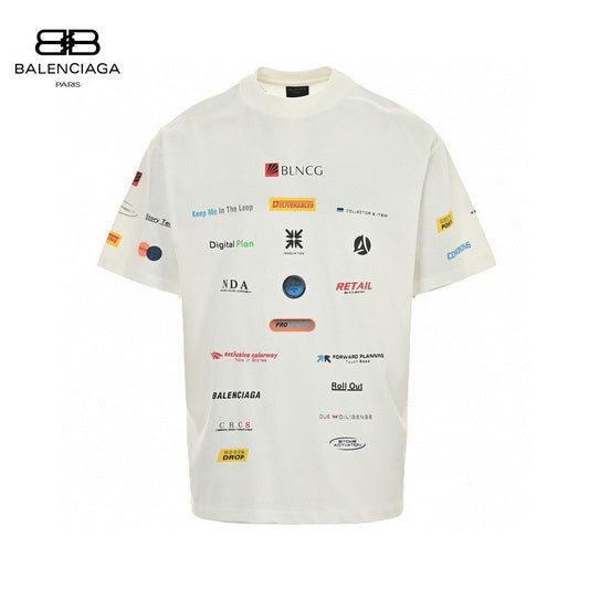 Balenciaga Graphic Print T-shirt - White Unisex Streetwear Limited Edition - <span>This Balenciaga t-shirt showcases a unique and eye-catching graphic print featuring a variety of logos