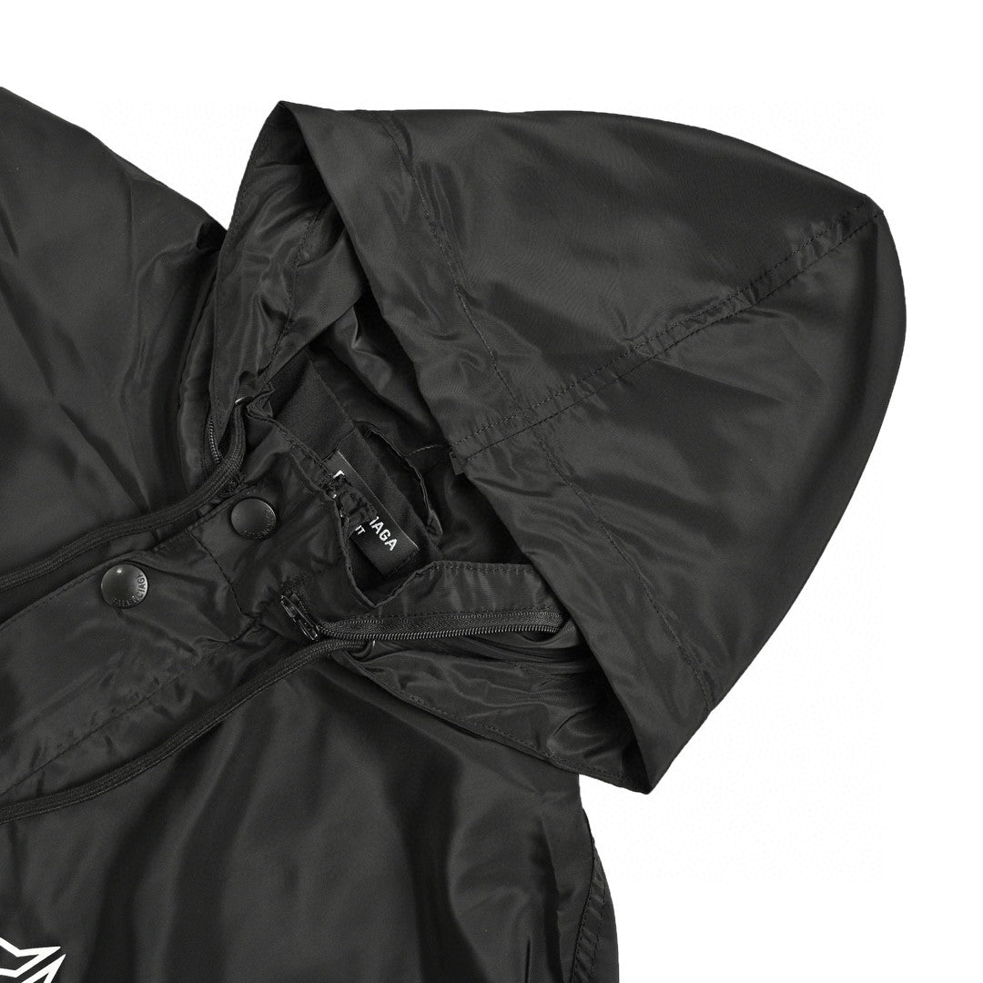 Balenciaga Hooded Windbreaker - Black Unisex Streetwear Limited Edition - This Balenciaga windbreaker features a sleek black design with a white logo on the chest.