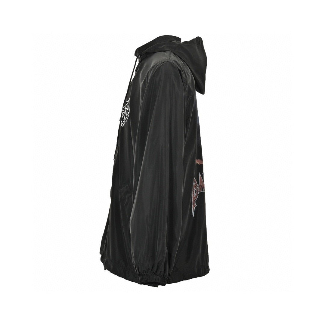 Balenciaga Hooded Windbreaker - Black Unisex Streetwear Limited Edition - This Balenciaga windbreaker features a sleek black design with a white logo on the chest.