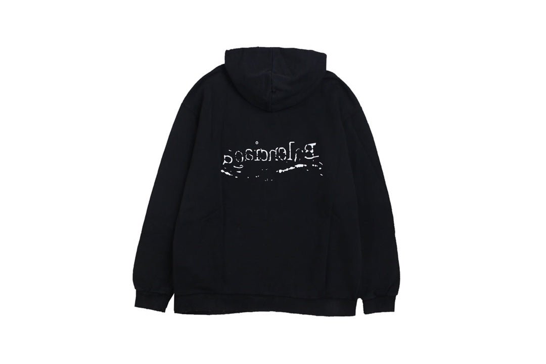 Balenciaga Hoodie - Black Unisex Streetwear Limited Edition - Black hoodie with white Balenciaga logo and wavy lines. Comfortable oversized fit. Features a front