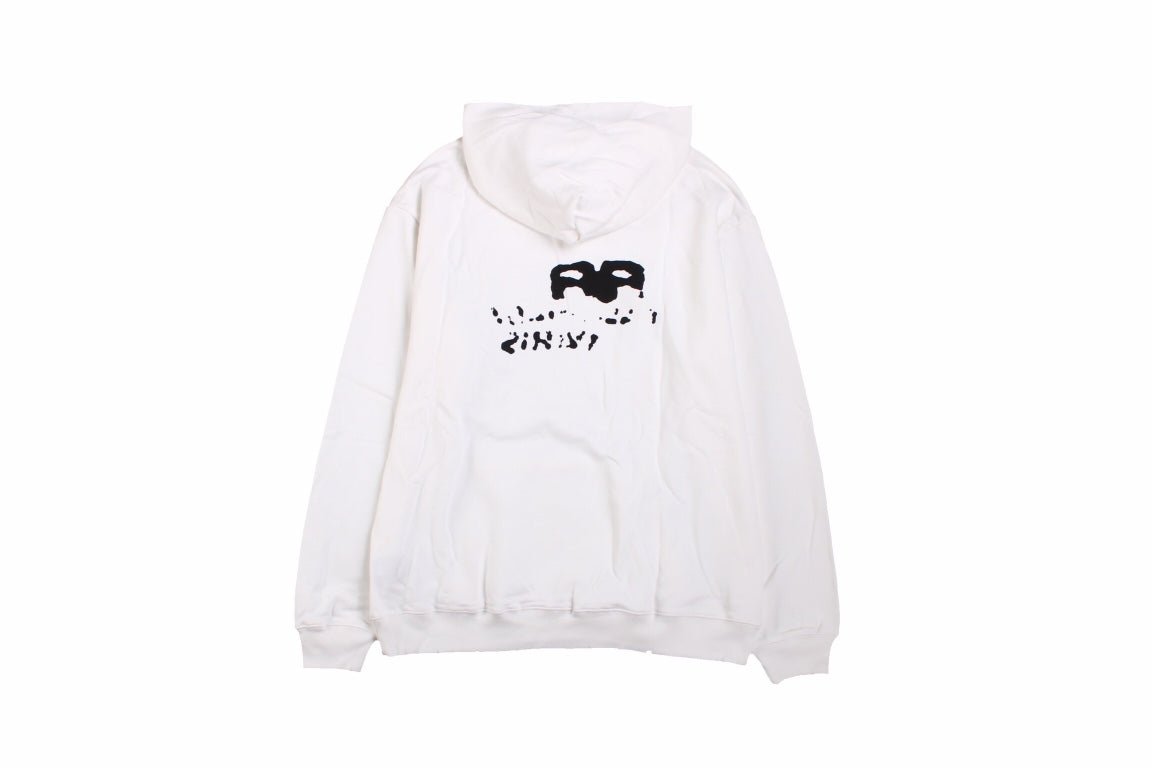 Balenciaga Hoodie - Black Unisex Streetwear Limited Edition - White hoodie with black graffiti-style Balenciaga Paris logo on the chest. Comfortable and relaxed fit.