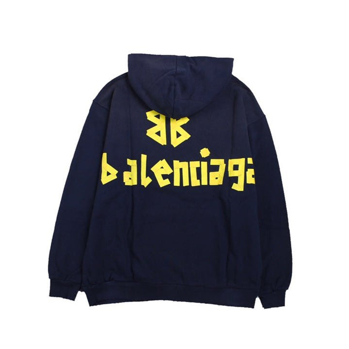BALENCIAGA Alternative Logo Hoodie - Navy Unisex Streetwear Limited Edition