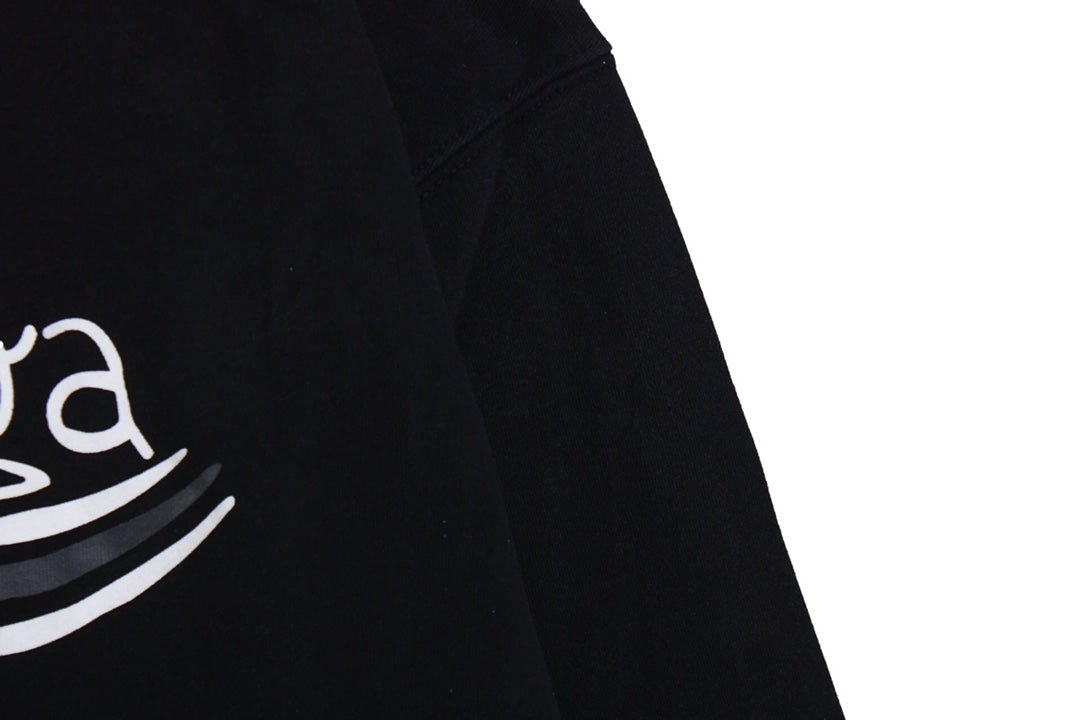 Balenciaga Hoodie - Black Unisex Streetwear Limited Edition - Black hoodie with white Balenciaga logo and wavy lines. Comfortable oversized fit. Features a front