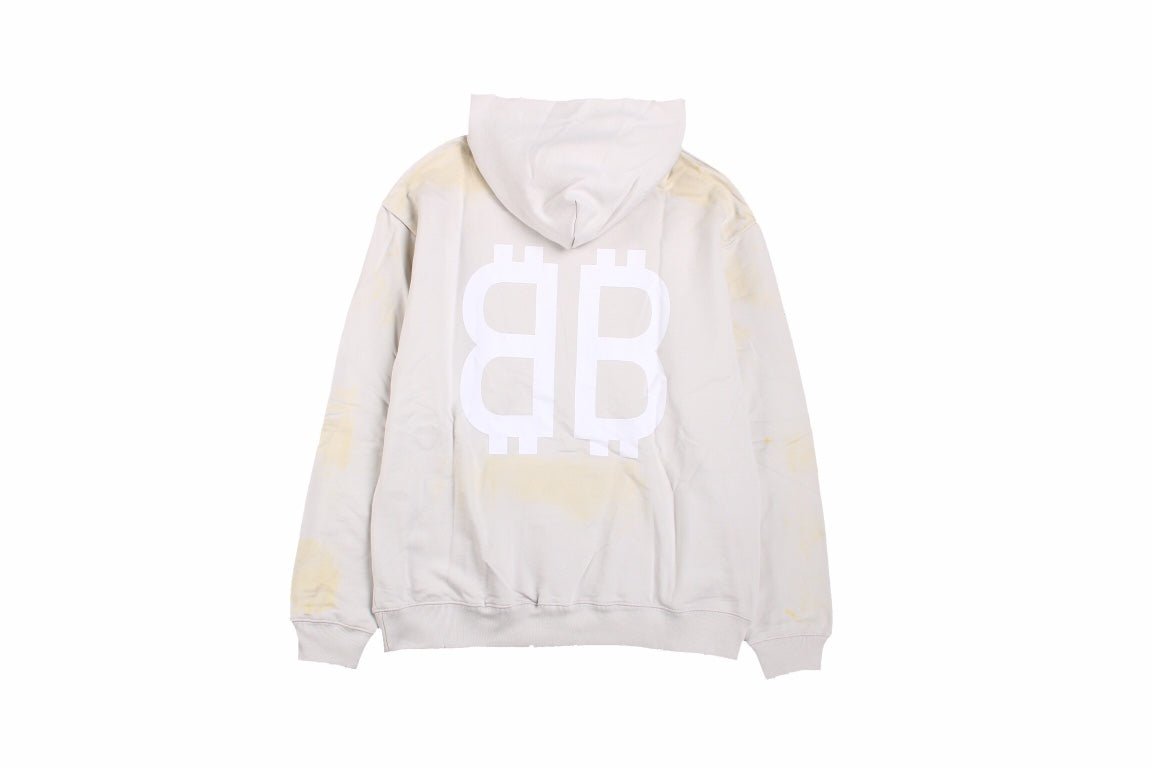 Balenciaga Hoodie - White Unisex Streetwear Limited Edition - Light gray hoodie with white double B logo on the chest. Comfortable and relaxed fit.