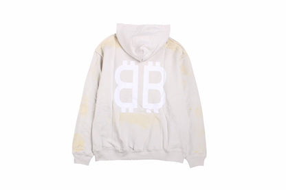 Balenciaga Hoodie - White Unisex Streetwear Limited Edition - Light gray hoodie with white double B logo on the chest. Comfortable and relaxed fit.