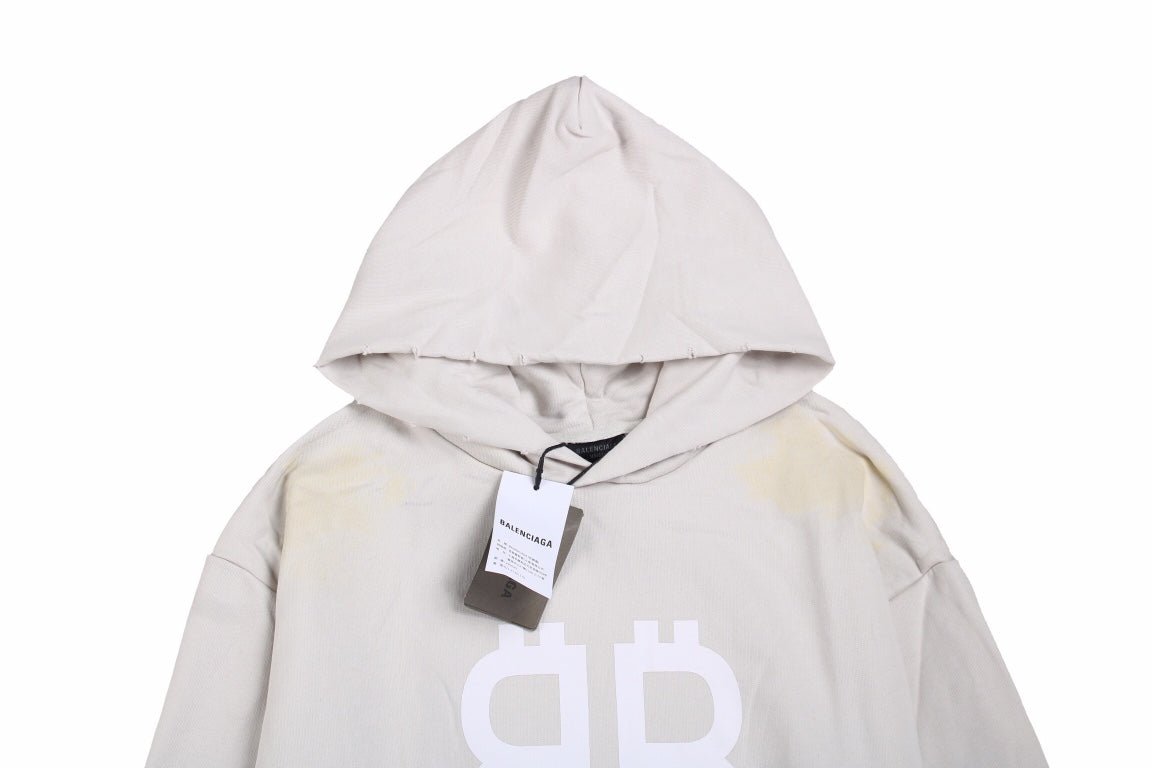 Balenciaga Hoodie - White Unisex Streetwear Limited Edition - Light gray hoodie with white double B logo on the chest. Comfortable and relaxed fit.