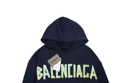 BALENCIAGA Alternative Logo Hoodie - Navy Unisex Streetwear Limited Edition