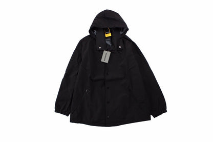 Balenciaga Jacket - Black Unisex Streetwear Limited Edition - Black jacket with hood. Front button closure and side zip pockets. Lightweight and perfect for